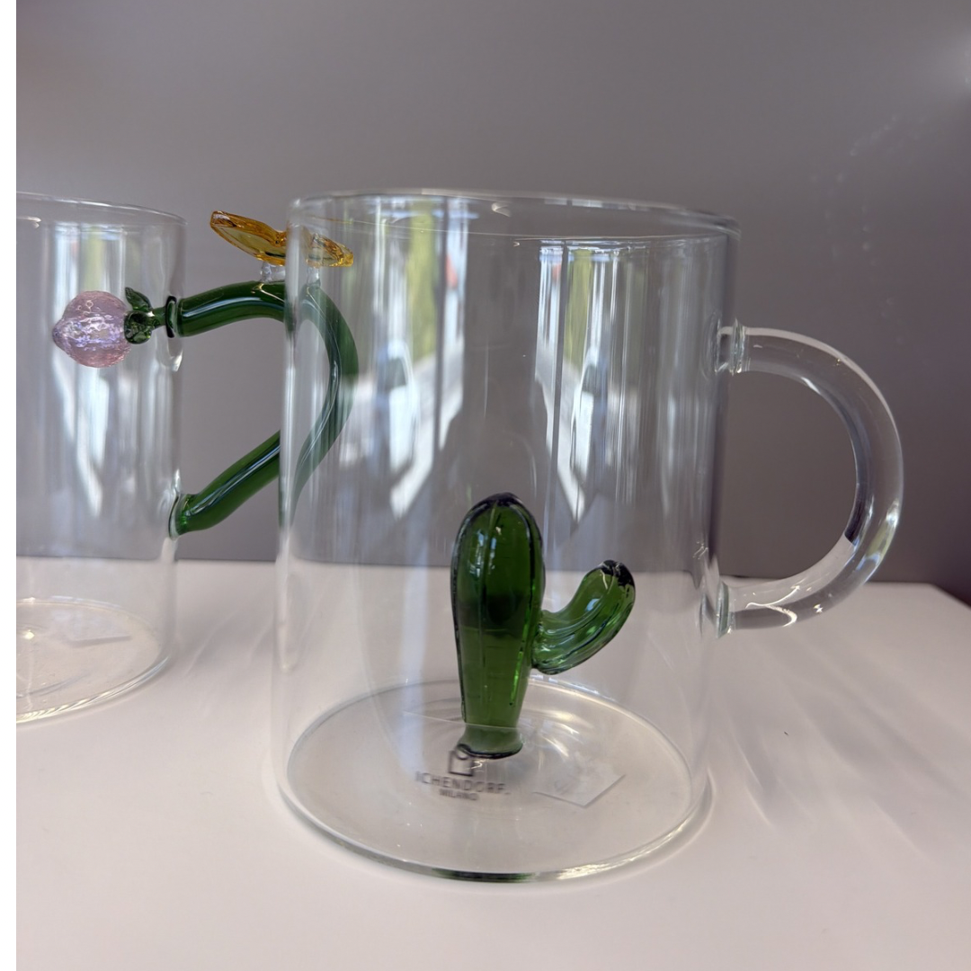 SET 2 PEZZI TAZZE CACTUS VETRO BOROSILICATO